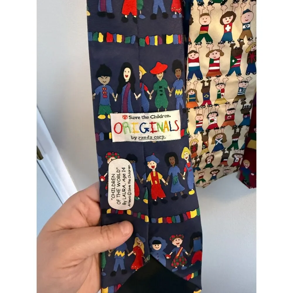 VINTAGE 90s Save The Children Silk Tie Bundle (Set of 5) - Artist Series Novelty
